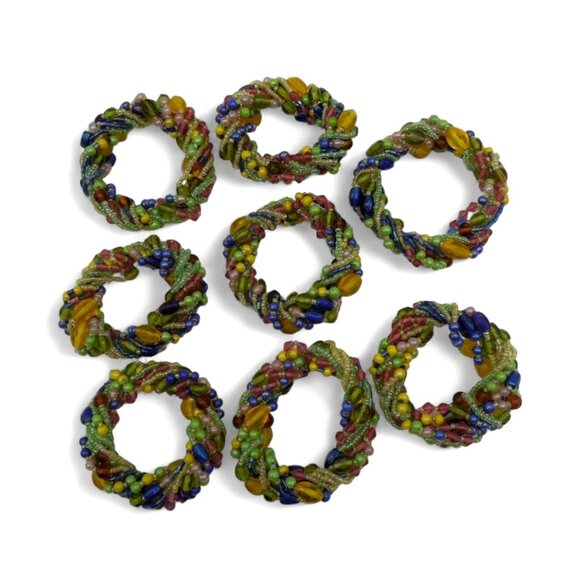 XOCHI Beaded Napkin Ring Set 8-Piece Multicolored Table Decor - Picture 2 of 7
